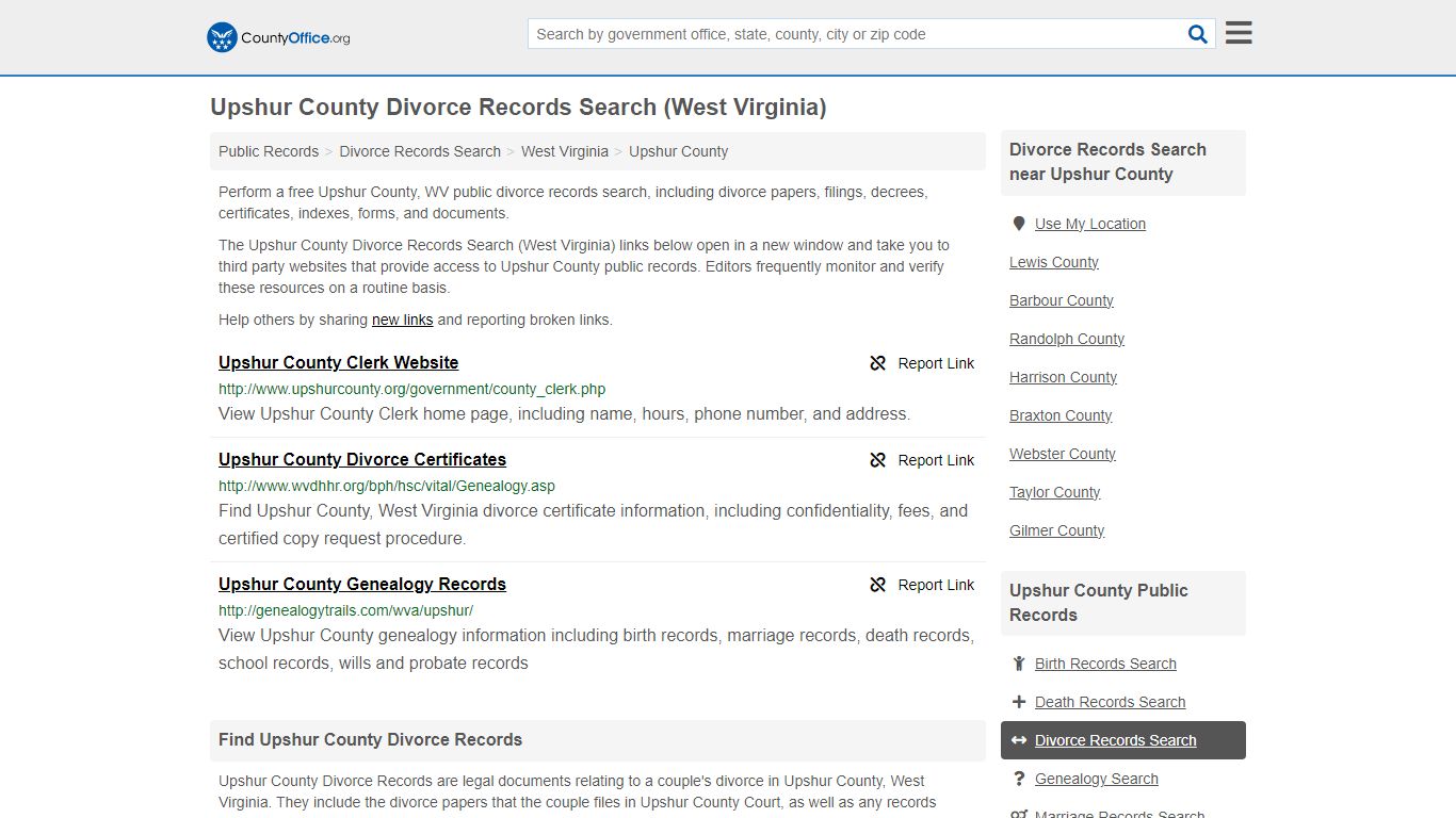Upshur County Divorce Records Search (West Virginia)