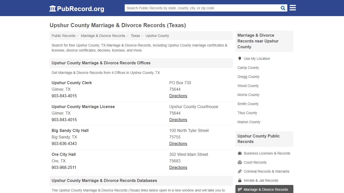 Upshur County Marriage & Divorce Records (Texas)